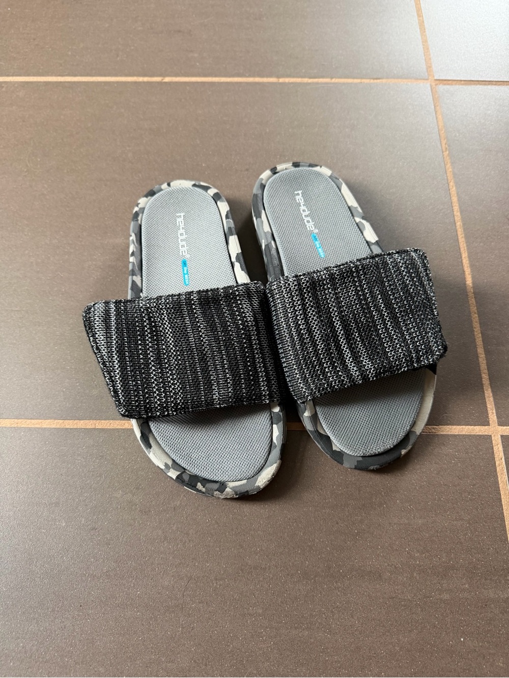 Hey Dude Kids Black Slide Sandals with Gray Footbed